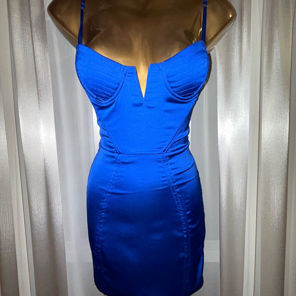 Oh Polly Royal Blue Mini Dress with V-Notch Bust